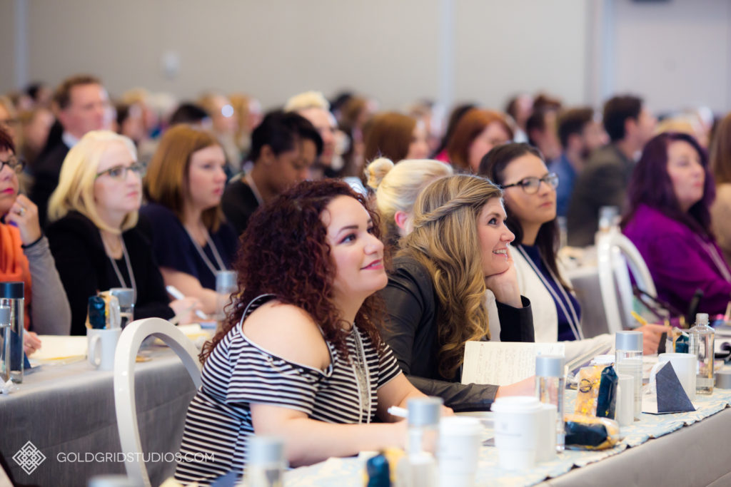 Attendees of The Knot Workshop in Chicago listen to keynote presentations.